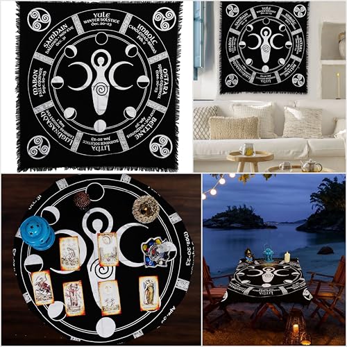 Indian Consigners Moon Phases Triple Moon Altar Cloth Celestical Tarot Deck Alter Tablecloth Sacred Place Moon Faces New Moon to Full Moon Cycle - color: Black-silver, size: 36" x 36" (Square)
