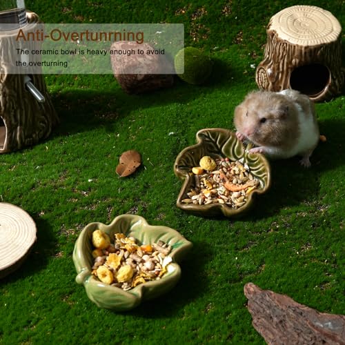2 Pack Ceramic Hamster Food Bowl Anti-Tip Chew-Proof Water Dish | Leaf Shape Bowl Easy to Clean & Heavy Duty Feeding Drinking Guinea Pig Bowl for Syrian Gerbil Mouse Chinchilla Hedgehog
