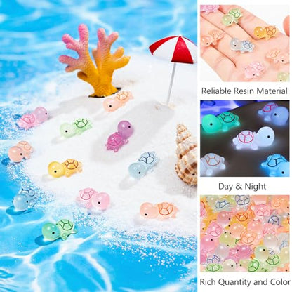 122PCS Luminous Mini Resin Turtles 8 Color Tiny Turtle Figurines Bulk | 8 Color Miniature Turtles Animals Glow in The Dark, Micro Ocean Garden Landscape, Aquarium, Dollhouse DIY - style: MiniTurtle 122PCS