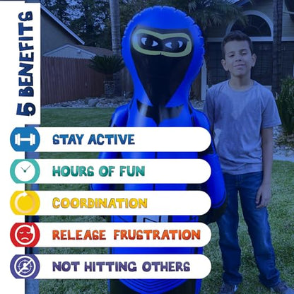 INFLATABLE DUDES Blue Ninja Toy 63” - Kids Punching Bag | Sand-Base | Bop Bag, Pre-filled with Sand, Inflatable Toy, Punching Bag for Kids, Enhanced Bounce-Back Action, Indoor/Outdoor - color: Blue Large Ninja | Pre-filled with Sand
