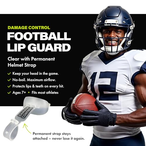 DAMAGE CONTROL Pacifier Football Mouth Guard – Permanent Strap – Clear | Youth Football Mouthpiece, No Boiling, Breathable Design, Protects Lips & Teeth, Works with Braces - color: Clear