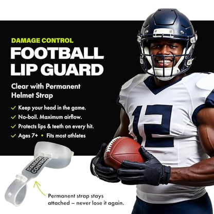 DAMAGE CONTROL Pacifier Football Mouth Guard – Permanent Strap – Clear | Youth Football Mouthpiece, No Boiling, Breathable Design, Protects Lips & Teeth, Works with Braces - color: Clear
