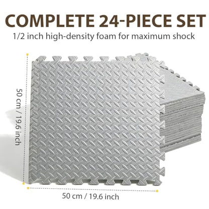 24 Tiles Interlocking EVA Foam Floor Tiles, Puzzle Exercise Mat, Home Gym and Garage Workout Mat, Black, 20 in x 20 in x 0.39 in, 64 Sq Ft (24, Grey) - color: Grey