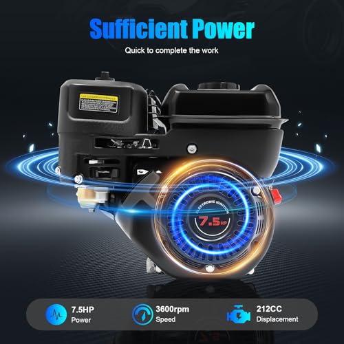4-Stroke 7.5HP Single Cylinder Gasoline Oil Engine, 212CC Gas Powered Engine with Large Fuel Tank Silencer and Starter Handle, 3600 RPM Portable Engine - size: 7.5HP 212CC BLACK