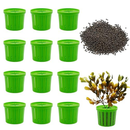 12 PCS Aquarium Plant Weights with Substrate Anti-Floating Plant Holder | Plastic Plant Baskets Fixed Ring Set for Fish Tank Landscaping Decoration, 1.65 x 1.47 Inch