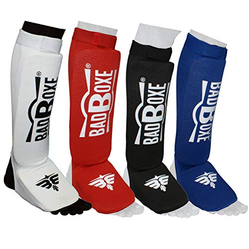 Twister Muay Thai Boxing Kickboxing Karate Shin Guard Taekwondo MMA | Elastic Cotton Cloth Shin & Instep Padded Guards | Shin in Steps Shin Guards Pair - color: BLUE/WHITE, size: X-Small