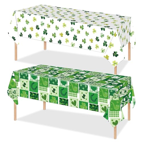 2PCS St. Patrick's Day Tablecloths Green Shamrock Tablecover 54"x108" Plastic Disposable Table Cover for Happy St. Patrick's Day Party Decorations Lucky Shamrock Theme Party Supplies - color: St. Patrick's Day