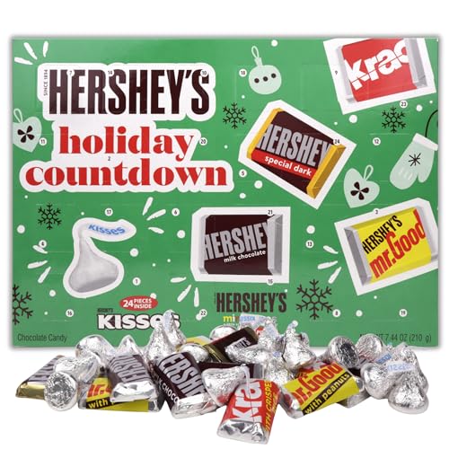 Hershey's Holiday Countdown, Christmas Chocolate Advent Calendar, 7.44 OZ | Miniature Candy Bars, Festive Activity, Individually Wrapped, Box, White Elephant Gift
