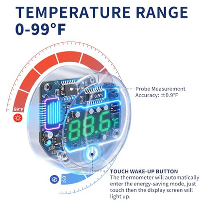 Fish Tank Magnetic Glass Cleaner, Fish Tank Thermometer, 2-in-1 Aquarium Thermometer Digital with Touch Digital Thermometer, Floating Mini Algae Scraper Cleaning Tool Specially for Glass Fish Tanks - color: Blue