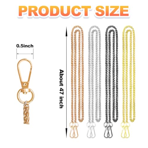 ELANE 4 Pack Purse Chain Strap，47 inch Purse Straps Replacement Crossbody Purse Chains for Handbags DIY - color: S-black+silver+gold+light Gold