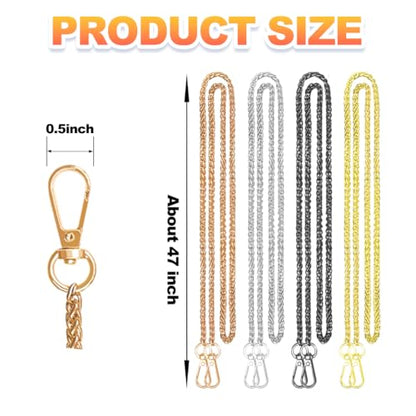 ELANE 4 Pack Purse Chain Strap，47 inch Purse Straps Replacement Crossbody Purse Chains for Handbags DIY - color: S-black+silver+gold+light Gold