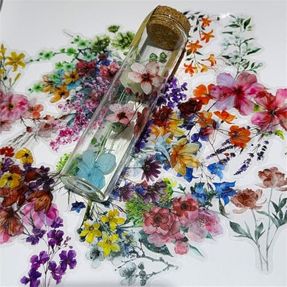 50 Pieces Natural Flower Stickers for Scrapbooking, Transparent PET Self-Adhesive Scrapbooking Stickers Supplies Journal Stocking Stuffers for Adult Card Making Letters DIY (Flower-PET) - color: Flower-pet