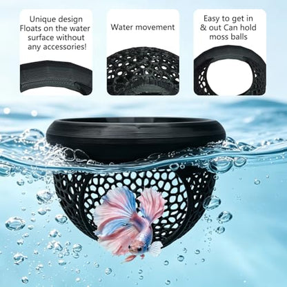 Betta Fish Tank Accessories 3-Piece Set – Betta Hammock, Floating Rest Ledge & Swimming Tunnel – Aquarium Decor for Betta, Nano Fish, Small Fish & Shrimp (Black)