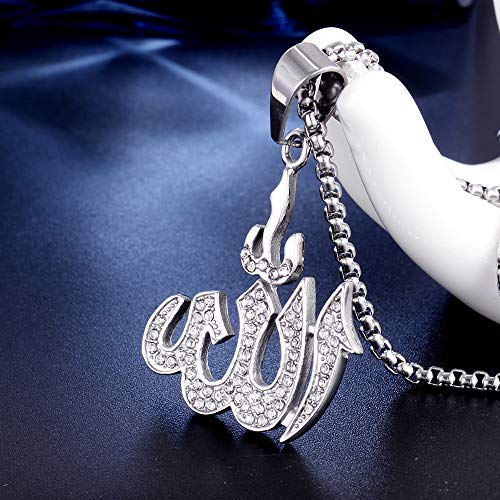 Allah Pendant With 22 inch Link Chain Necklace Mulsim Jewelry (silver plated) - color: silver plated