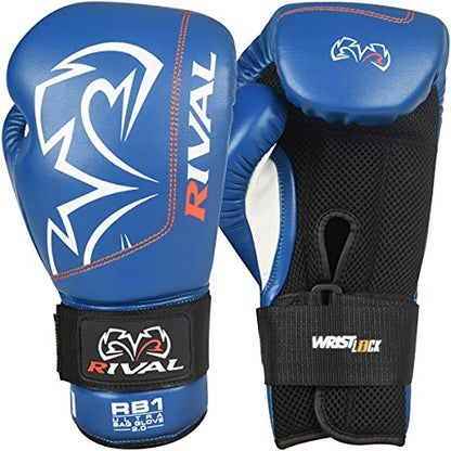 RIVAL Boxing RB1 2.0 Ultra Bag Gloves, Hook and Loop Closure, Super-Resistant Microfiber, High-Density Foam, Breathable Mesh Palm - color: Blue, size: Medium