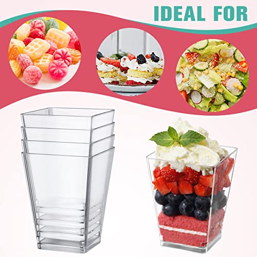 5 oz Plastic Dessert Cups with Spoons 50 Pack, Clear Square Mini Dessert Cups Appetizer Cups Parfait Cups Tumbler Cups for Mousse Puddings, Party Supplies - size: 5 Oz (Pack of 50)