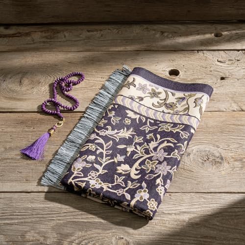 Muslim Prayer Rug with Islam Prayer Beads - Travel Prayer Mat, Islamic Gifts for Women, Portable Prayer Matt Islam, Islamic Prayer Rug Islam Men Women, Praying Mat for Muslim Gifts, Purple - color: Purple
