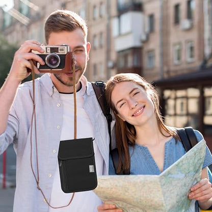 Travel Neck Wallet with RFID Blocking – Passport Holder Organizer Neck Pouch – Portable Easy to Conceal Travel Pouch (Black) - color: Black