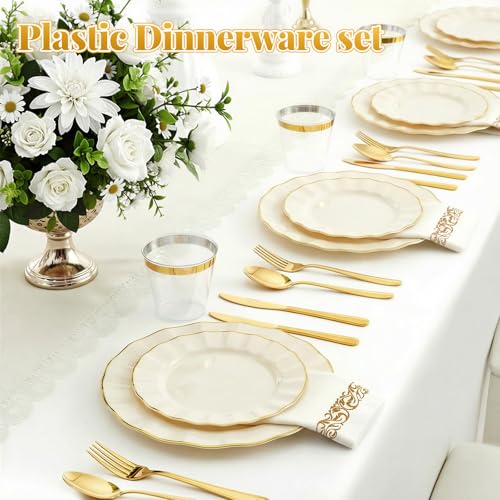 Glowserve 175 Piece Disposable Plastic Plates Dinnerware Set for 25 Guests - color: White