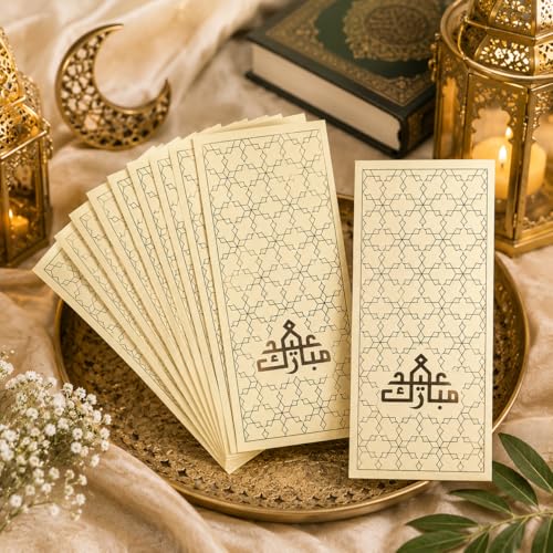 10 Pcs Hexagonal Gold Foil Eid Mubarak Envelopes, Ramadan Eidi Envelope for Cash Money Holder, Eid al-Fitr Gifting Party Supplies