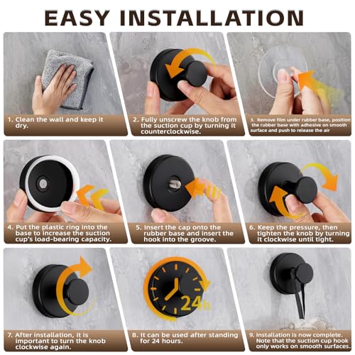 Suction Cup Hooks for Shower,Stainless Steel Towel Hooks No Drill | Vacuum-Lock Mount, Removable and Reusable for Glass, Tile, Metal and Smooth Non-Porous Surfaces(2Pack, Matte Black) - color: Matte Black