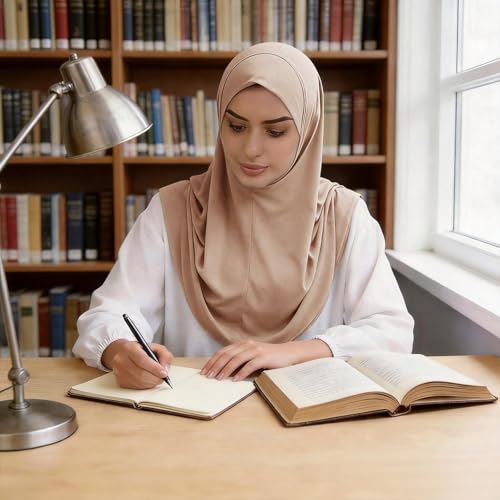 Instant Hijab Ready To Wear Hijab Scarf for Women Soft Long Muslim Jersey Hijabs Head Scarf for Prayer Abaya - color: Khaki