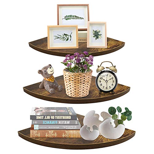 WIFTREY Wall Mount Floating Corner Shelves Set of 3, Hanging Rustic Wall Storage Corner Shelf for Bedroom, Living Room, Bathroom, Kitchen