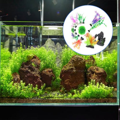 Toyvian Aquarium Decorations Set 13Pcs Realistic Aquarium Fake Plants and Rock Cave Hideouts Fish Tank Decor Kit for Bettas Goldfish Tropical Fish 4.44X4.25X2.16In