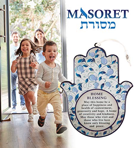 Epoxy Hamsa English Home Blessing 7.5" with Purple Pomegranates Motif - Good Luck Hamsa Hand Wall Hanging Decor, Evil Eye Protection Amulet - color: Set 10