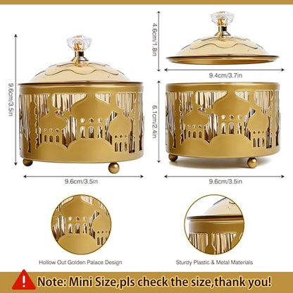6PCS Ramadan Tray with Lid Eid Mubarak Dinner Plate Ramadan Serving Tray Muslim Islamic Dessert Trays Tableware Dessert Metal Platters Candy Storage Container Pastry Small Display Holder
