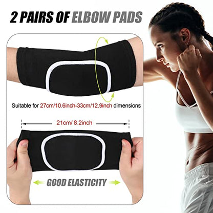 Kathfly 2 Pair Breathable Elbow Support Sponge Elbow Pads Protective Sleeve Volleyball Knee Pads Women Black Protectors Brace Compression Arm Brace Wraps for Men Women Sport