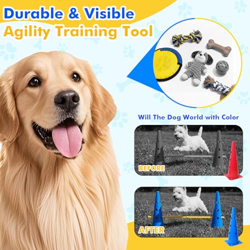 Wdmiya 18.9" Dog Agility Training Hurdle Cone Set with Adjustable Crossbar | Dog Agility Course Backyard Set, Dog Agility Equipment for Obedience, Rehabilitation, Starter - 12 Cones & 6 Poles