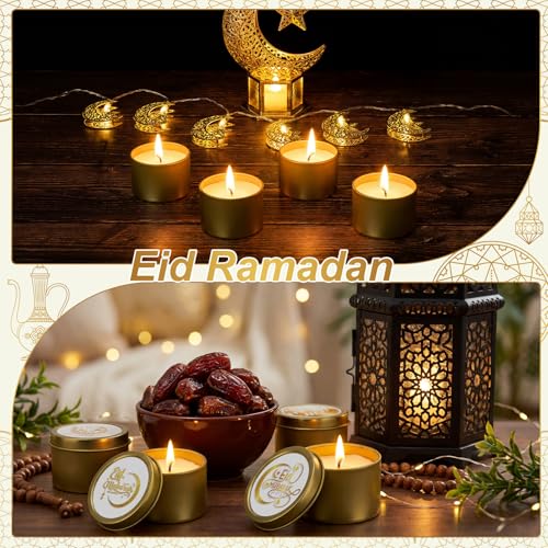 Nuanchu 24 Pack Eid Mubarak Scented Candles Gift 2 oz Golden Star and Moon Design Ramadan Aromatherapy Soy Wax Jars Lasting Bulk Favors for Home Islamic Holiday Party Decor - style: Golden Star Moon Design