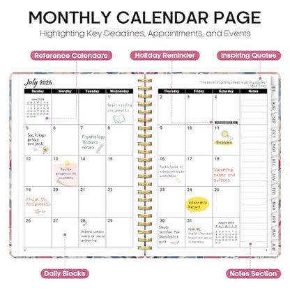 Planner 2026–2027, Academic Monthly Weekly Spiral Calendar, July 2026 – June 2027, Hardcover Agenda Notebook with Tabs, 6.3" x 8.5", Perfect for Students, Teachers, School & Daily Planning - Soft Blossoms - color: H-Soft Blossoms, size: (6.3"x8.5")a5