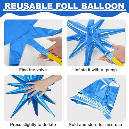 Blue Silver Star Balloons, 6PCS 22 Inch Foil Explosion Star Balloons - color: Blue Silver