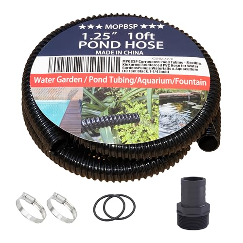 Corrugated Pond Tubing - Flexible, Kinkproof, Reinforced PVC Hose for Water Gardens, Pumps, Waterfalls & Aquaculture (10 Feet Black, 1-1/4 Inch) - color: 10 Feet Black, size: 1-1/4 Inch