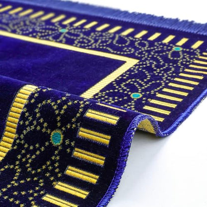 Muslim Prayer Rug, Soft Plush Thin Islamic Prayer Mat, Janamaz, Sajada, Praying Carpet, Islamic Gift, Foldable Portable Turkish Prayer Mat for Men&Women, Lightweight Travel Prayer Rug, 26"x43" - color: Riyadh / Navy