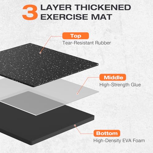 0.56'' Thick 12 Pcs 48 Sq Ft Non-Slip Rubber Top Exercise Equipment Mats, High Density EVA Foam Mats with Rubber Top, Interlocking Puzzle Gym Flooring for Home Gym, Workout Floor Mats, Black - size: 24"L x 24"W x 0.6"Th