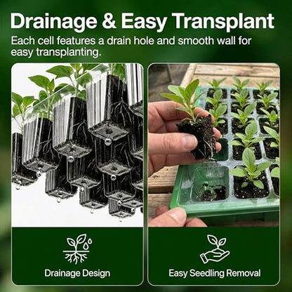 Gardzen 10 Pack 40 Cell BPA Free Seed Starter Tray Kit | Reusable Plant Germination Trays, Adjustable Vents, Sowing Tool, Indoor Gardening Vegetables Herbs Flowers - size: 10-Pack
