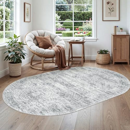 Soalmost Small Oval 3x5 Rug for Entryway Kitchen, Washable Area Rugs, Grey - color: Grey, size: 3' x 5' (Oval)