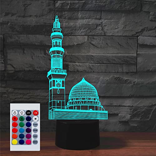 3D Night Light for Kids 3D Islamic Architecture Led Lamp with Remote Control 16 Color Changing Xmas Birthday Gift for Child