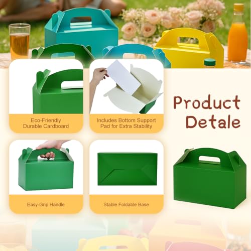 Papertide Green Gable Box with Handles, 30 Pack 9.45×5×5 inch Sturdy Colorful Cardstock treat Boxes for Christmas Birthday Party Favors, Premium Presentation Boxes with Lids - color: Green