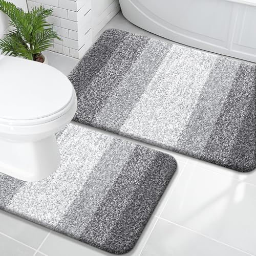 OLANLY Micorfiber Bathroom Rug Set 2 Piece, Soft Absorbent Bath Mats, Grey - color: Grey, size: 36" X 24" + U24" X 20"