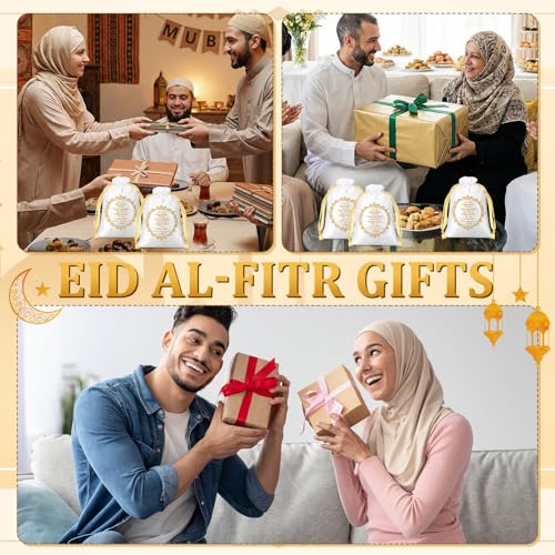 SATINIOR 36 Pcs Eid Ramadan Mubarak Satin Gift Bags 5 x 7 Inch Drawstring Eid Party Favor Silk Bags Mubarak Jewelry Pouch for Islamic Ramadan Gift Supplies Candy Bag Muslim Party Decoration