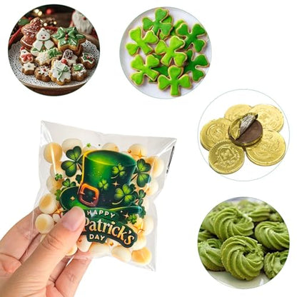ZYLOP Self-Sealing St Patricks Cellophane Goodie Bags - 4x4 Inch 200 PCS Plastic Self-Adhesive St Patricks Cookie Candy Treat Bags for Gifts Giving Shamrock Bags Holiday Candy Bags Wrap, 4 Style - color: St. Patricks 200pcs