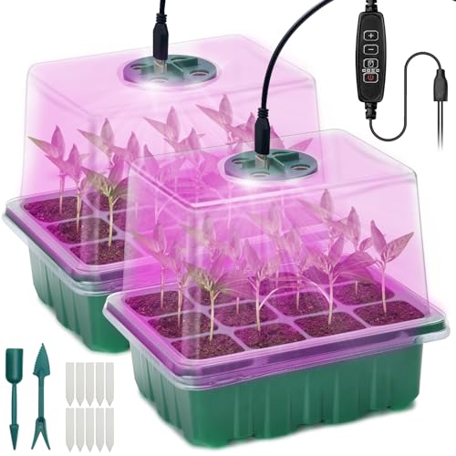 Seed Starter Tray,Plant Propagation Station with Grow Light,2 Pcs | Seedling Starter Kit with Timing Controller,Mini Greenhouse with Humidity Domes and Base,Plant Tray for Seed Growing Starting - size: 2 Packs