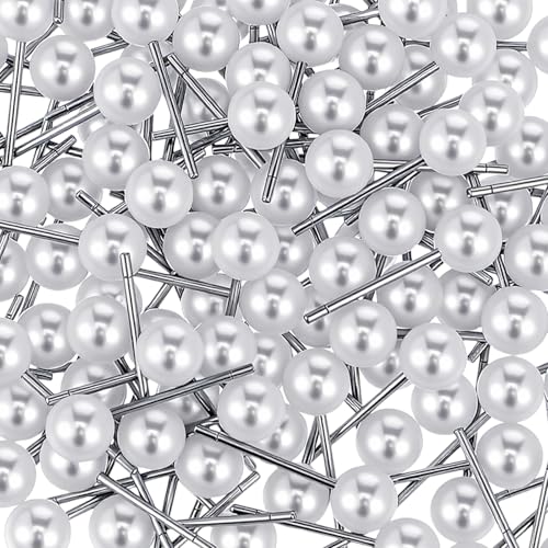 150 Pcs Pearl Push Pins,Pearl Pins for Bouquets Pearls Head Short Straight Pin Decorative Sewing Pin for Fabric Craft Wedding Holiday DIY Accessories(0.6 Inch)