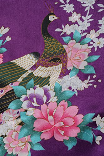 BABEYOND Women's Kimono Robe Long Satin Robes with Peacock and Blossoms Printed Kimono Nightgown - color: Dark Purple, size: One Size Plus