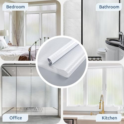 rabbitgoo Reeded Glass Window Privacy Film, Non Adhesive, 17.5" x 118.1" - color: Reeded, size: 17.5" x 118.1"