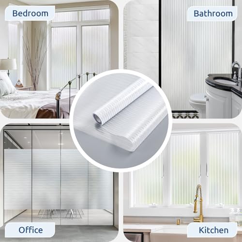 rabbitgoo Reeded Glass Window Privacy Film, Non Adhesive, 29.5" x 118.1" - color: Reeded, size: 29.5" x 118.1"